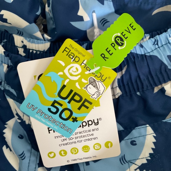 NWT Swim shorts Trunks little boys sz 6 blue shark drawstring flaphappy SPF 50 - Picture 6 of 10